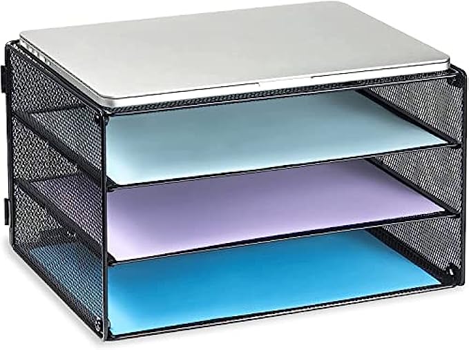 DALTACK 3 Tier Letter Tray Paper Organizer Mesh Metal Desk File Organizer for Home &amp; Office, Black